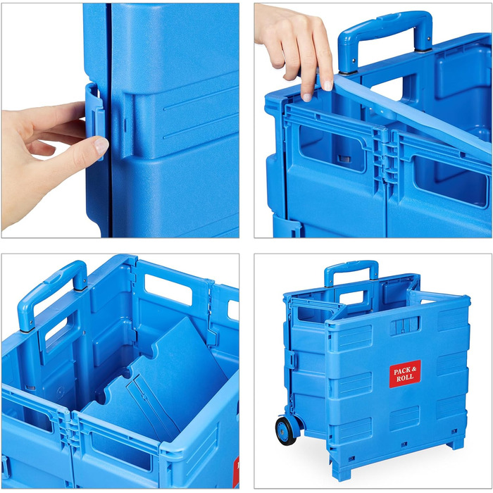 Relaxdays Einkaufstrolley, Klapptrolley, 35 kg, faltbar, Rolltrolley (Blau)