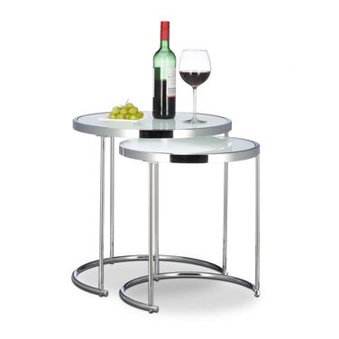 Relaxdays Satztische rund Milchglas