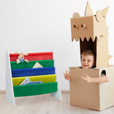 Relaxdays Bücherregal für Kinder mit Stofffächern
