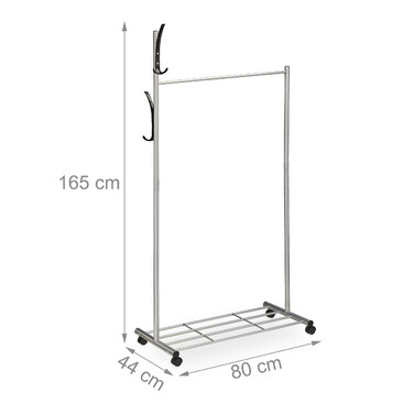 Relaxdays Silberne Garderobe mit Rollen