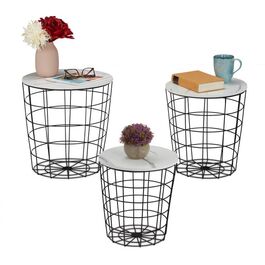 Relaxdays Korbtisch 3er Set Marmor