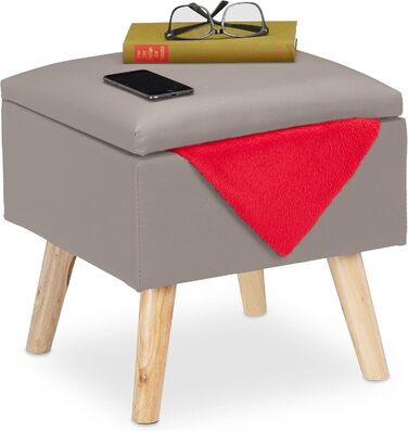 Relaxdays Sitzhocker mit Stauraum, Kunstleder, 40x40x40 cm, gepolstert, mit Deckel, Grau