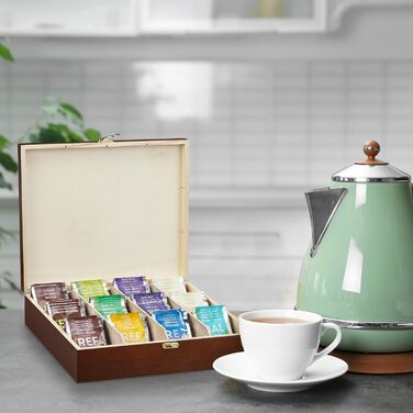 Relaxdays Teebox, 12 Fächer, Holz, Organizer, HBT: 7,5 x 29 x 26 cm, braun