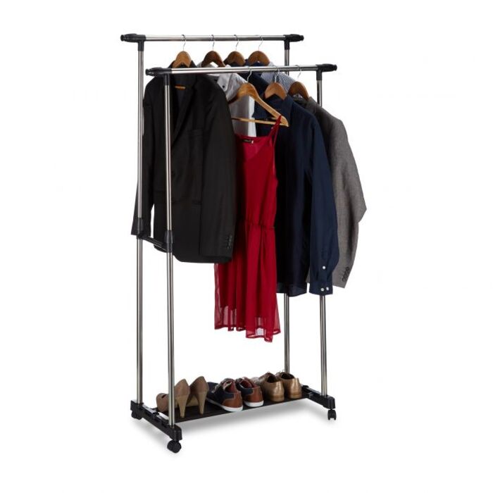 Relaxdays Rollgarderobe mit 2 Kleiderstangen