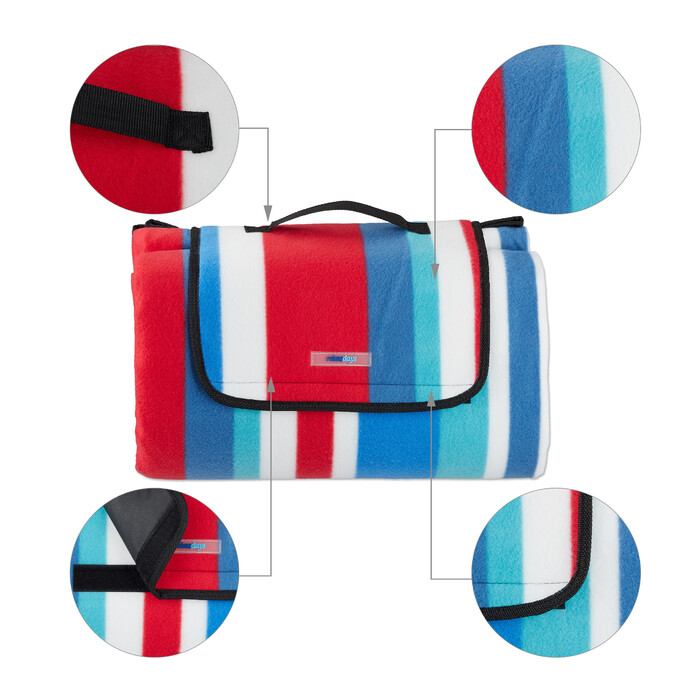 Relaxdays Picknickdecke 200x200cm blau gestreift