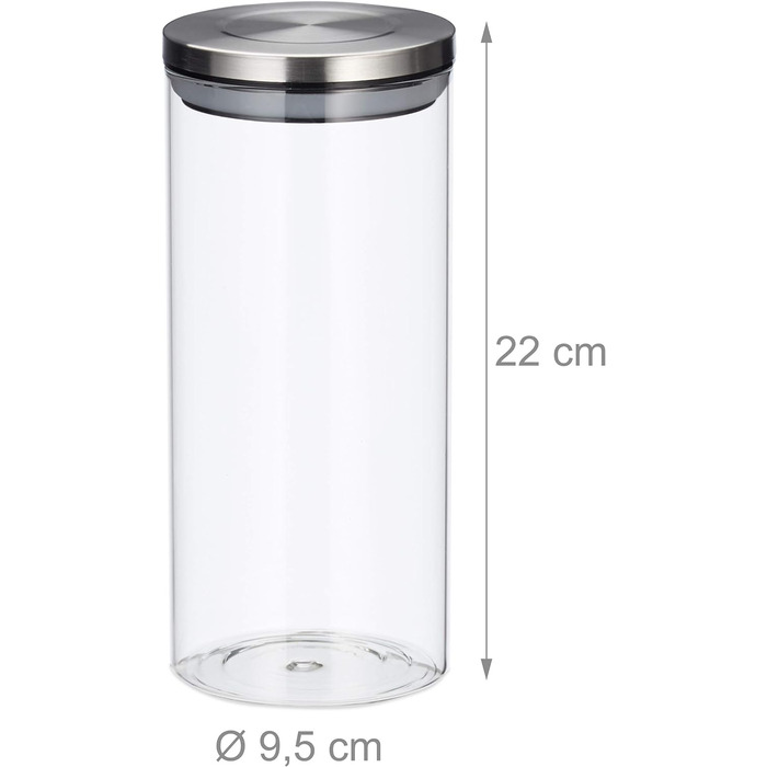 Relaxdays Vorratsglas 3er Set, 1,3 L, luftdicht, Edelstahl Deckel, Küchenbehälter