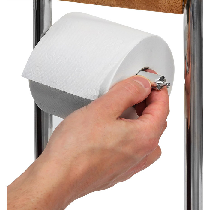 Relaxdays 10019178 WC-Garnitur Bambus und Toilettenpapierhalter, Bürstenhalter inklusive Toilettenbürste aus Kunststoff mit hygienischem Auffangbehälter rostfreier Edelstahl, natur