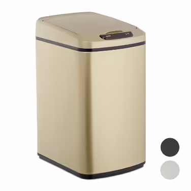 Relaxdays Sensor Mülleimer 12l, eckiger Abfalleimer mit Deckel & Inneneimer, Küche & Bad, Automatik Mülleimer, (Gold)