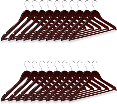 Relaxdays 00 x Kleiderbügel Holz, Garderobenbügel, klassisch, Hemden & Hosen, 360° drehbar, Bügel HxB 23 x 44 cm,    00er Pack (1, Braun, 20er Pack)