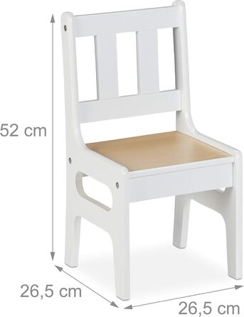 Relaxdays Kindertisch mit 2 Stühlen, 3-teiliges Set, robuste Kindermöbel, MDF, weiß/Natur, 48x60x60 cm