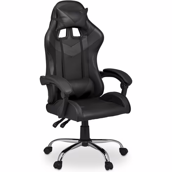 Relaxdays Gaming Stuhl, Racing Look, drehbar, höhenverstellbar, Kopf-& Lendenkissen, HxBxT: 133x68x60 cm, (Schwarz)