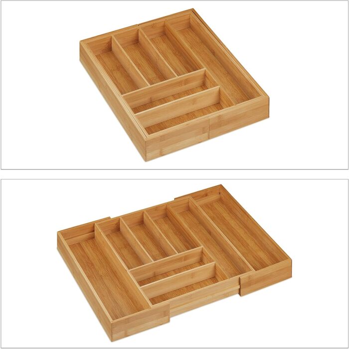Relaxdays Bambus Besteckkasten, ausziehbar, HBT 6,5x57,5x43 cm