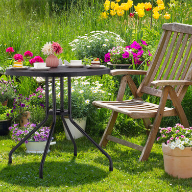 Relaxdays Runder Gartentisch in Holzoptik