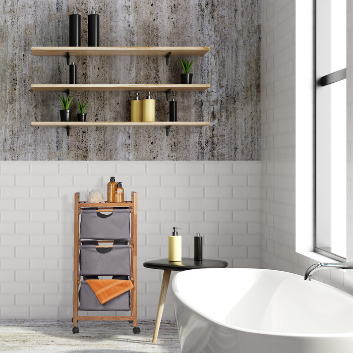 Relaxdays Badregal mit 3 Wäschekörben grau