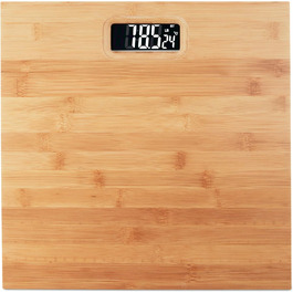Relaxdays, Natur Personenwaage digital, Traglast 180 kg, Bambus, batteriebetrieben, Digitalwaage, HxBxT: 3 x 30 x 30 cm