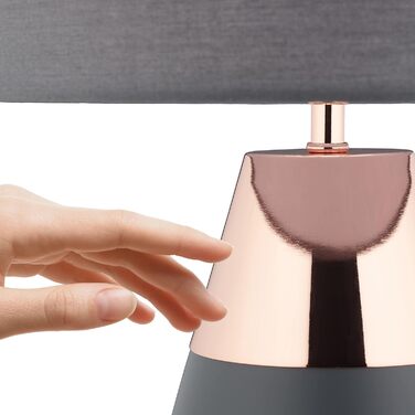 Relaxdays Nachttischlampe Touch dimmbar, 3 Stufen, E14, HxD: 48,5 x 28 cm, modern, Touch Lampe mit Schirm, (Grau/Kupfer)
