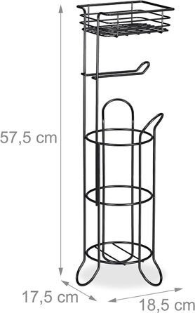 Relaxdays Toilettenpapierhalter stehend, mit Ablage, 3 Rollen Klopapier, modern, Metall, HBT: 57,5x18,5x17,5 cm, (Schwarz)