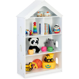 Relaxdays Kinderregal, Hausform, 5 Fächer, hoch, für Bücher & Spielzeug, HxBxT: 122x71x31 cm, Kinderzimmerregal, weiß