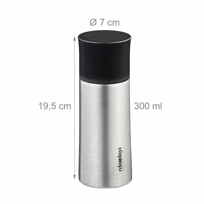 Relaxdays Trinkflasche Edelstahl 300 ml mit Becher