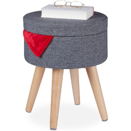 Relaxdays Sitzhocker mit Tischfunktion, Stauraum, 45,5x37 cm, Stoff, Holzbeine, grau/Natur