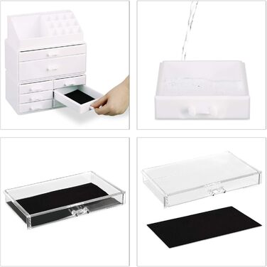 Relaxdays 1 x Make Up Organizer mit Schubladen, stapelbarer Schmuckkasten für Make Up, Acryl Schminkaufbewahrung, transparent 1 Transparent 1 Stück