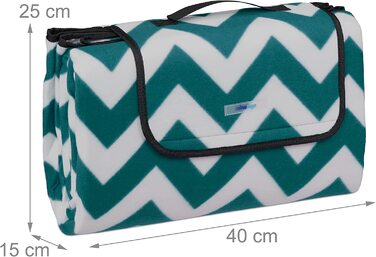 Relaxdays Picknickdecke XXL, 200x200 cm, wärmeisoliert & wasserdicht, Tragegriff, Faltbare Fleece Stranddecke, grün/weiß