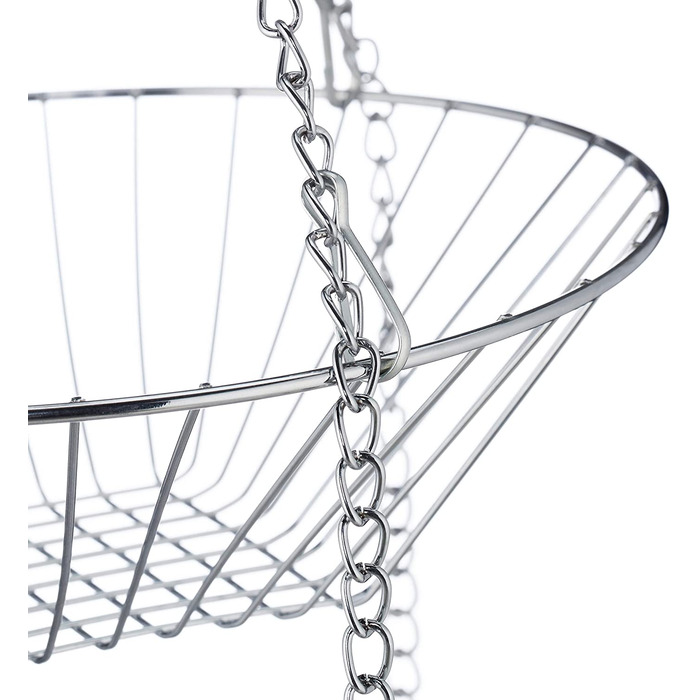 Relaxdays Hängekorb 3 Etagen, Obstkörbe, 3er Etagere für Decke, platzsparend in Küche, Stahl, silber, 73x28x28cm