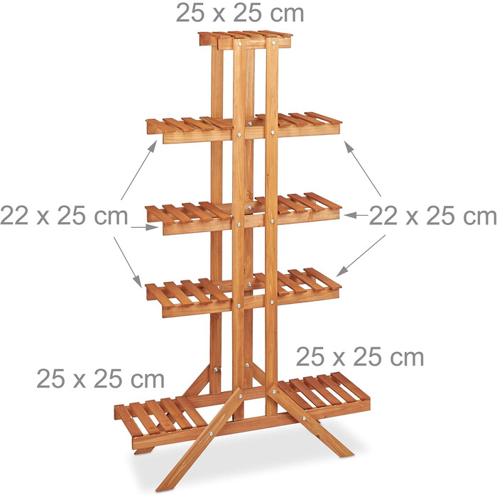 Relaxdays Blumentreppe 5 Ebenen, Holz, Blumenständer Innen, 142,5x83x28,5 cm, hellbraun