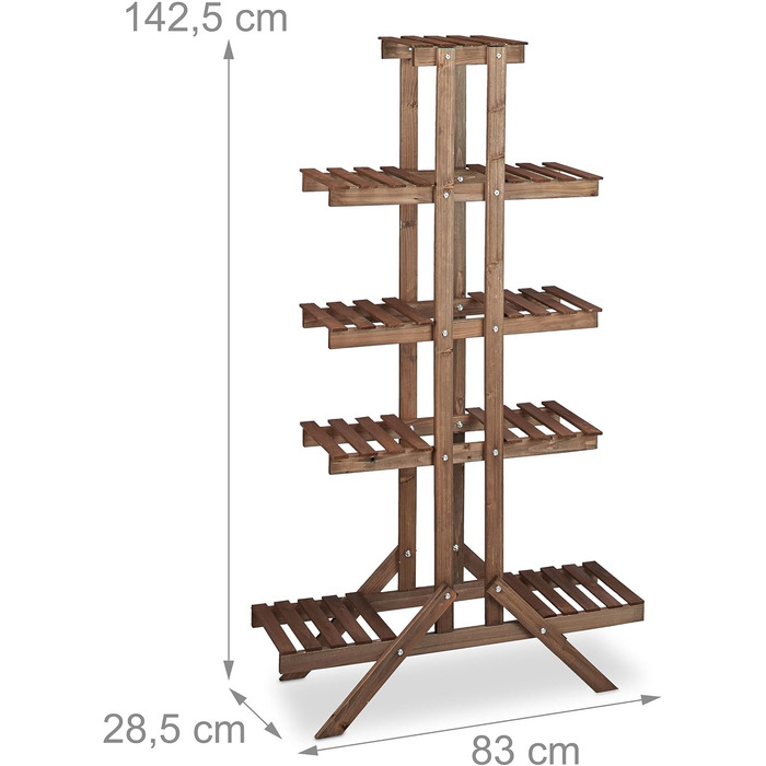 Relaxdays Blumentreppe 5 Ebenen, Holz, Innen, Mehrstöckig, 142,5x83x28,5 cm, Dunkelbraun