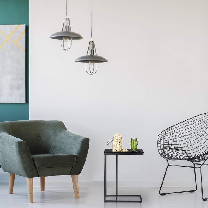 Relaxdays Beistelltisch, eckiger Seitentisch in C-Form, für Couch & Bett, Metall & Holz, HBT: 59,5 x 30 x 45 cm, schwarz