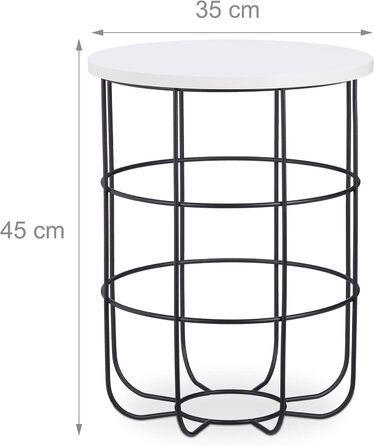 Relaxdays, weiß-schwarz runder Beistelltisch mit Metallkorb, dekorativer Couchtisch, Wohnzimmertisch modern, 45cm hoch, Design B