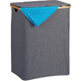 Relaxdays Wäschekorb mit Deckel, 130 l, Wäschesammler Bambus & Polyester, tragbar, atmungsaktiver Wäschesack, grau/Natur, 90 10, 67.5 x 56.5 x 37.5 cm 67.5 x 56.5 x 37.5 cm Grau/Natur