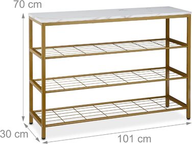 Relaxdays Konsolentisch, Marmoroptik, 70x101x30 cm, Metall & MDF, 4 Ablagen, Gold/weiß