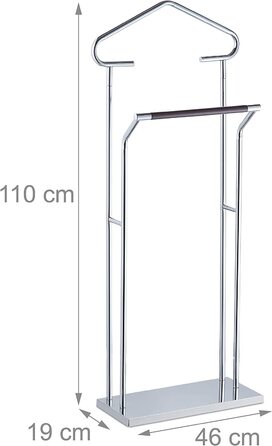 Relaxdays Herrendiener, für Anzug & Hose, Holz Metall Mix, Schlafzimmer, Kleiderbutler, 110 x 46 x 19 cm, Silber/braun, 1 Stü