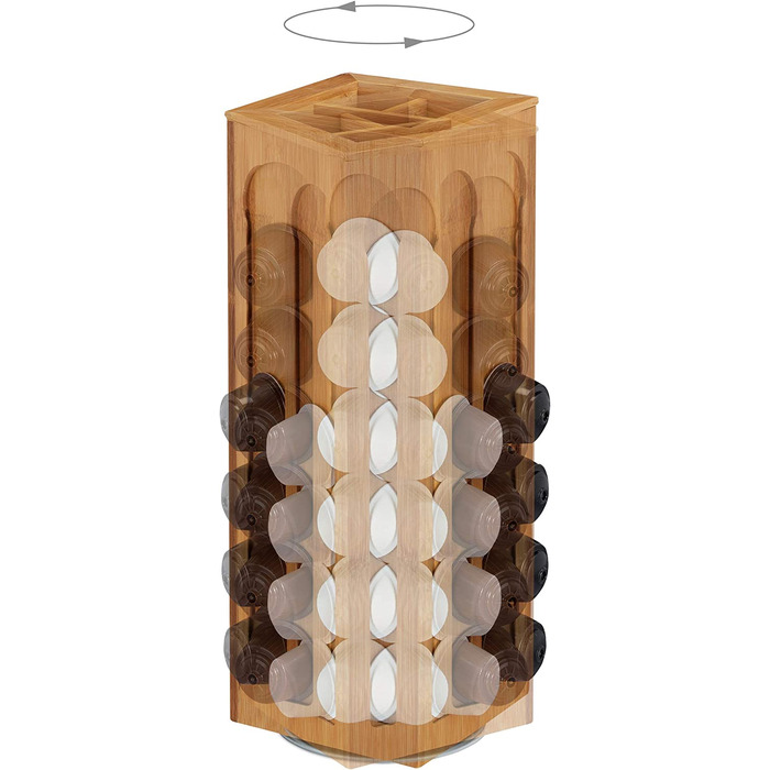 Relaxdays Kapselhalter für Dolce Gusto Kaffeekapseln, drehbar, Kaffee Kapselspender, Bambus, HBT: 40,5x14x14 cm, natur