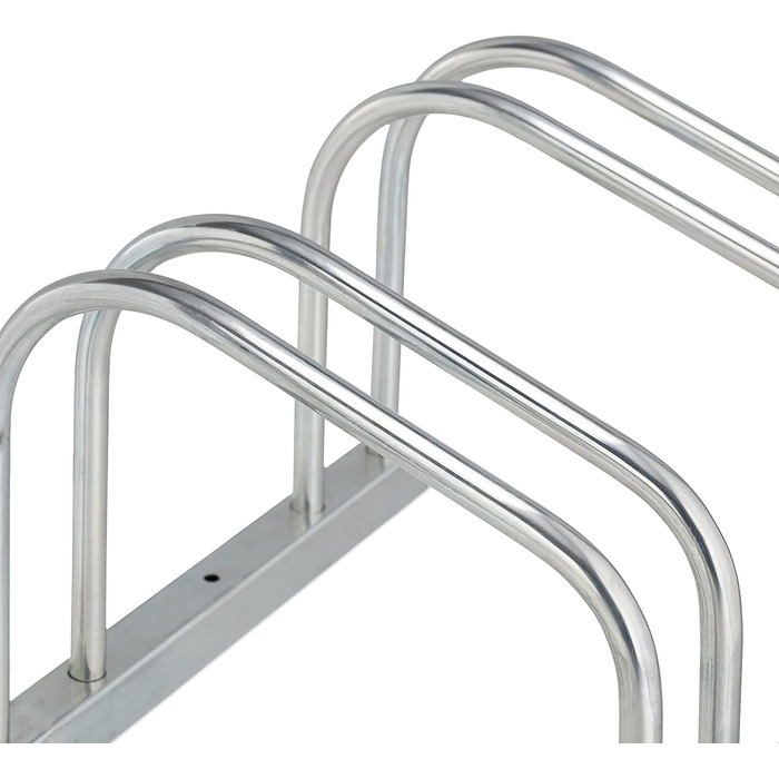 Relaxdays Fahrradständer Boden, für 3 Fahrräder, bis 50 mm Reifenbreite, Metall, Garage, Fahrrad-Aufstellständer, silber