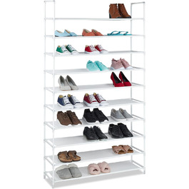 Relaxdays Schuhregal Stoff, HBT: 175,5x100x29 cm, für 50 Paar Schuhe, 10 Etagen, Stecksystem, XXL Schuhgestell, (Weiß)