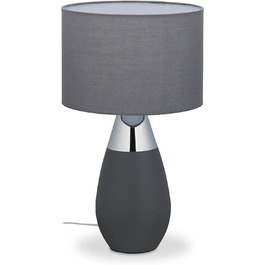 Relaxdays Nachttischlampe Touch dimmbar, 3 Stufen, E14, HxD: 48,5 x 28 cm, modern, Touch Lampe mit Schirm, grau/silber