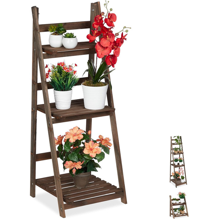 Relaxdays Blumentreppe, 2-stufig, klappbar, Holz, dunkelbraun, HBT: 51,5x41x24 cm