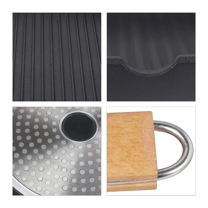 Relaxdays Grillpfanne, induktionsgeeignet, antihaftbeschichtet, klappbarer Griff, Aluminium Steakpfanne 29x29cm, schwarz