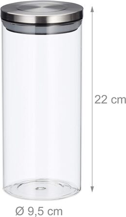 Relaxdays Vorratsglas 3er Set, 1,3 L, luftdicht, Edelstahl Deckel, Küchenbehälter