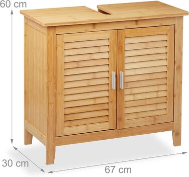 Relaxdays Waschbeckenunterschrank LAMELL, 2 Türen, Bambus & MDF, 60x67x30 cm, natur
