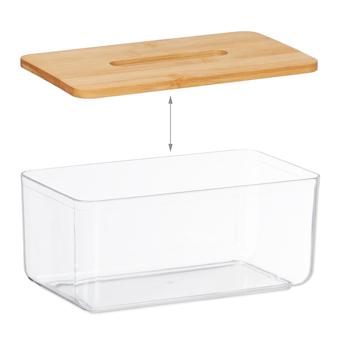 Relaxdays Transparente Tücherbox mit Bambus-Deckel