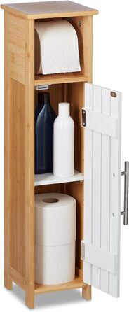 Relaxdays Toilettenpapierhalter stehend, Badezimmeregal HBT: 71x18x20 cm, MDF & Bambus, WC Papier Schrank, braun/weiß