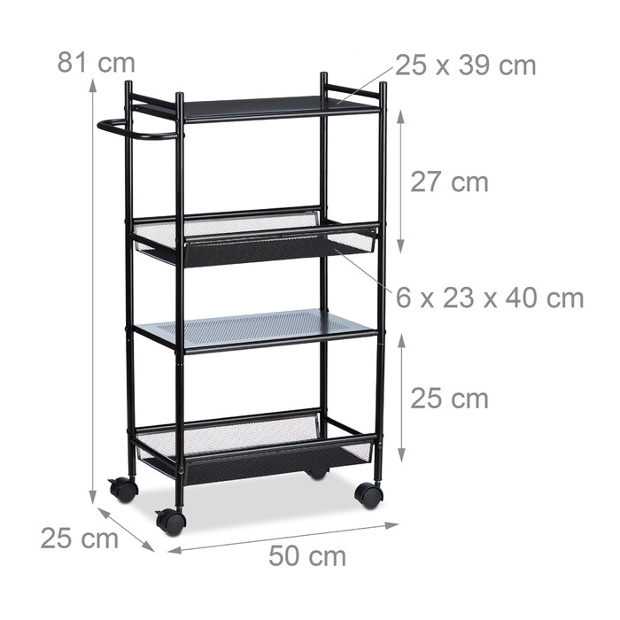 Relaxdays Rollregal schmal mit 4 Ablagen
