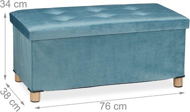 Relaxdays Sitzbank mit Stauraum, Samt, Holzfüße, bis 120 kg, faltbar, 34x76x38 cm, Türkis