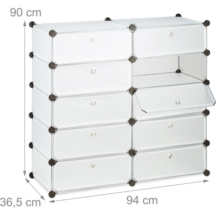 Relaxdays Schuhschrank mit 10 Fächern, Schuhregal groß, Steckregal Kunststoff, DIY, HxBxT ca. 90 x 94 x 37 cm, (Transparent)
