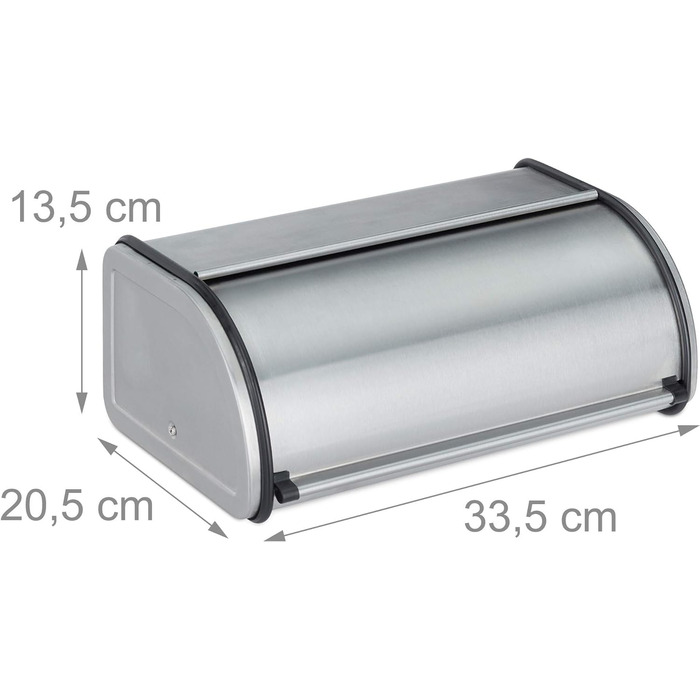 Relaxdays 10023832, Silber Brotkasten Edelstahl, Kleine Brotbox, 20,5 x 33,5 x 13,5 cm