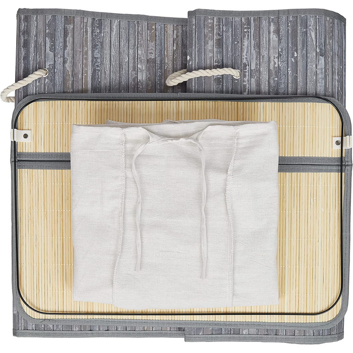 Relaxdays Wäschekorb, mit 3 Fächern, mit Deckel, rechteckiger Wäschesammler, HBT: 62 x 62,5 x 42,5 cm, aus Bambus,  10041530_49 (Grau)