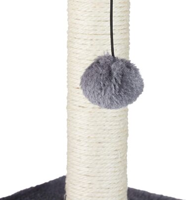 Relaxdays Kratzbaum, Kletterbaum mit Katzenhöhle, Sisalstange und Spielball, Plüschbezug, HBT 56x31x31 cm, grau